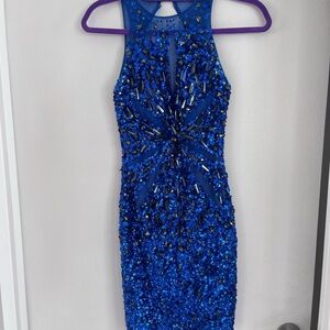 Prom Wedding  Elegant Blue Beaded Dress